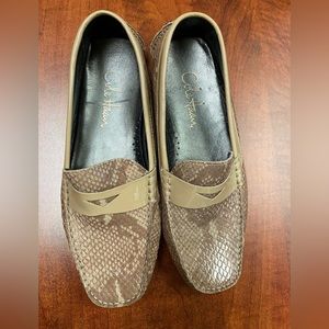 Cole Haan Tan & Black Snake Skin Print Ladies Penny Loafer Size 7.5